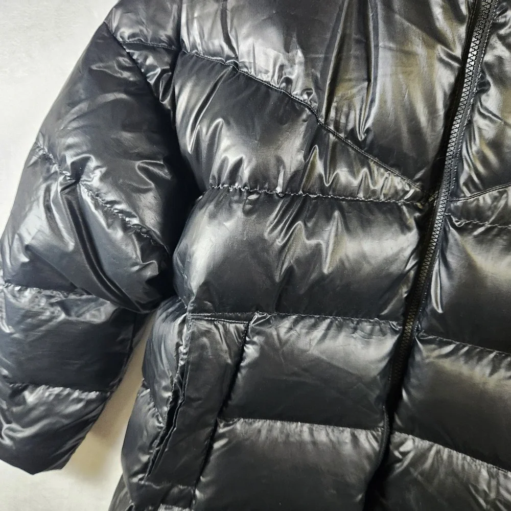 Nike Therma-Fit Long Puffer Coat Womens L Black Full Length Hooded Down Jacket - Picture 2 of 12
